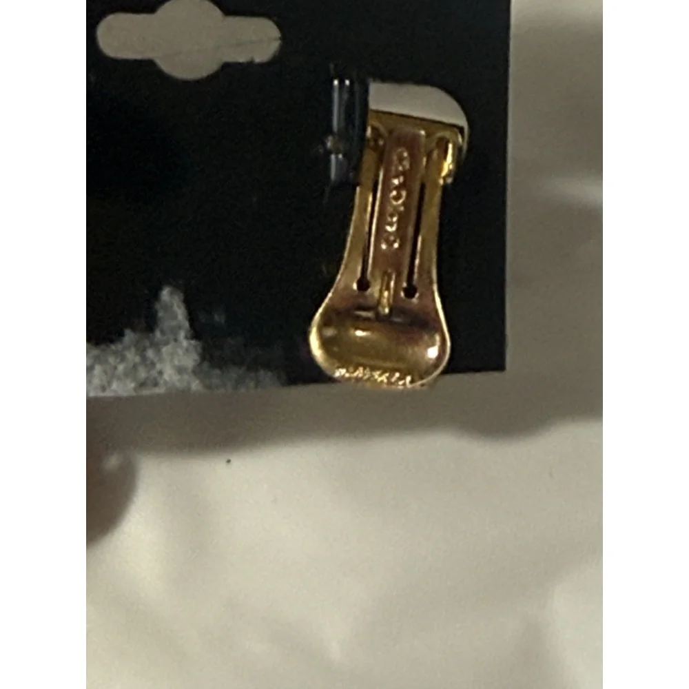 Vintage Christian Dior Gold Tone Black Rhinestone Hoop Clip On Earrings - Picture 8 of 16